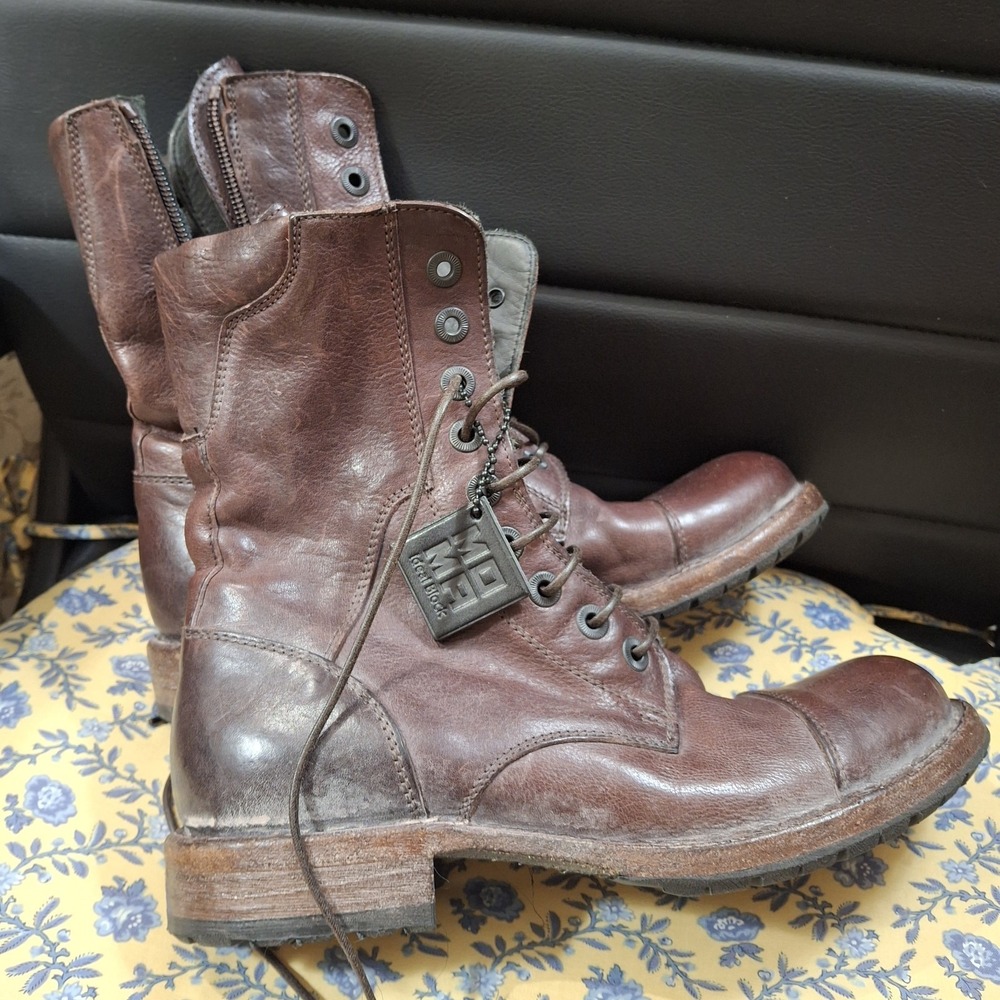 MOMA Cusna Brown Distressed Leather NWOT 38/8 Italy Luxury Grunge Combat Boots